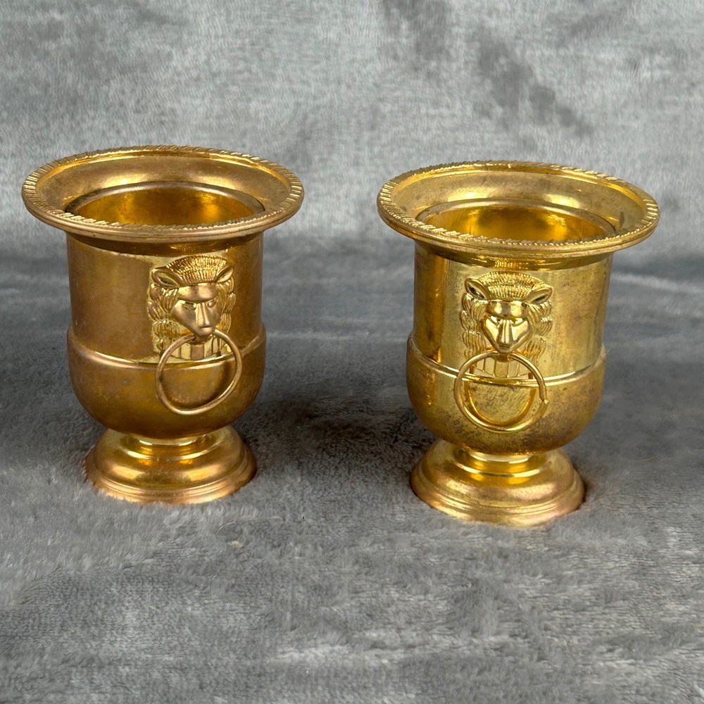 Department 56 Gold Lion Head Urn Votive Tea Light Candle Holders Set of 2